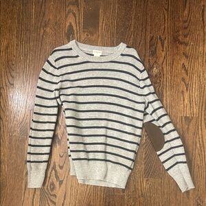 Crewcuts Gray and Black Striped Sweater with Brown Elbow Patches
